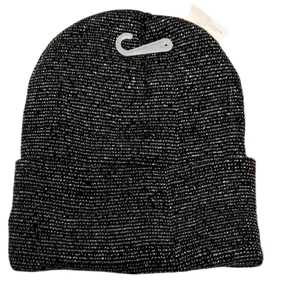 Reflective Womens Mens Knitted Cuffed Metallic Warm Beanie Hat and Winter Gloves